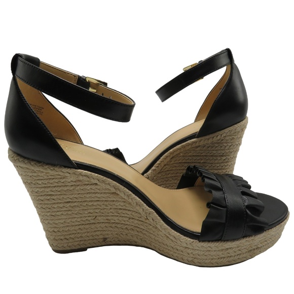 Michael Kors BELLA Ruffled Leather Wedge Sandal - Picture 1 of 7